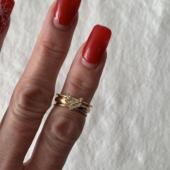 💐5/25 3 stacked matching rings rhinestone chevron design simple bands - Picture 4 of 7